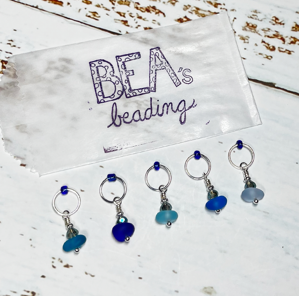 Bea's Beading Cortez Sea Glass Handmade Knitting Stitch Markers