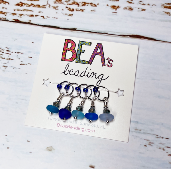 Bea's Beading Cortez Sea Glass Handmade Knitting Stitch Markers