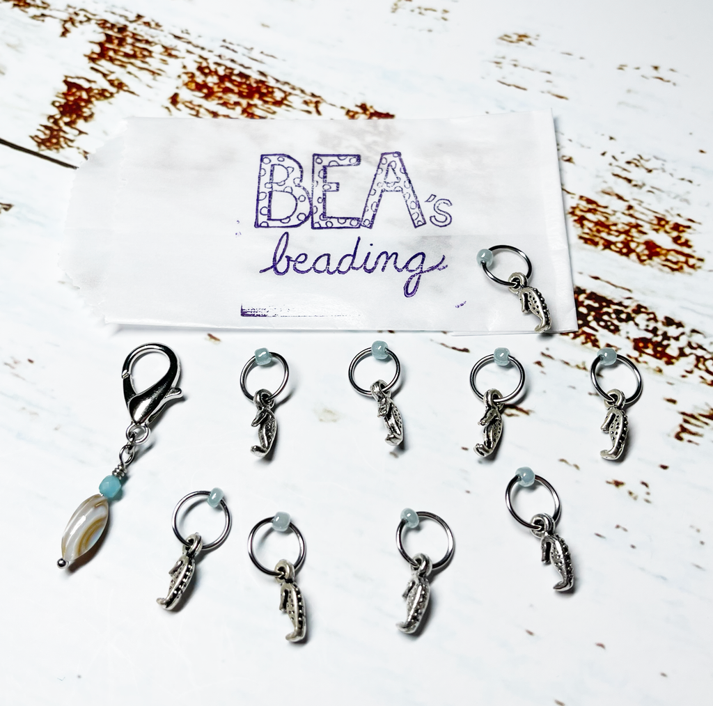 Bea's Beading Anna Maria Sea Glass Handmade Knitting Stitch Markers