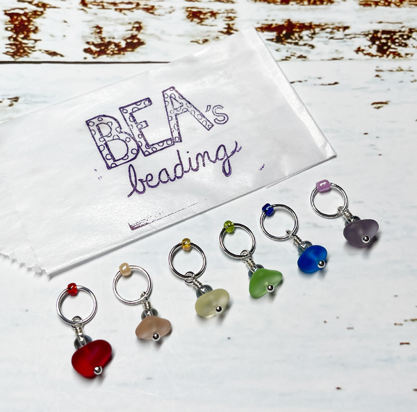 Bea's Beading Gulfport Sea Glass Handmade PRIDE Knitting Stitch Markers