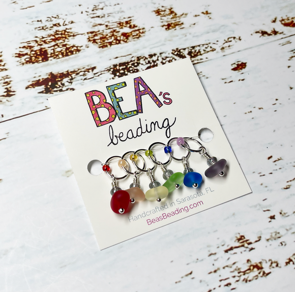 Bea's Beading Gulfport Sea Glass Handmade PRIDE Knitting Stitch Markers