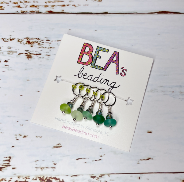 Bea's Beading Anna Maria Sea Glass Handmade Knitting Stitch Markers