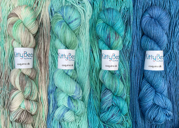 Coquina DK: Bettye's Beach Blanket Fade Kits | Superwash Merino Wool & Cotton Yarn | Hand-Dyed Skeins | KittyBea by the Sea