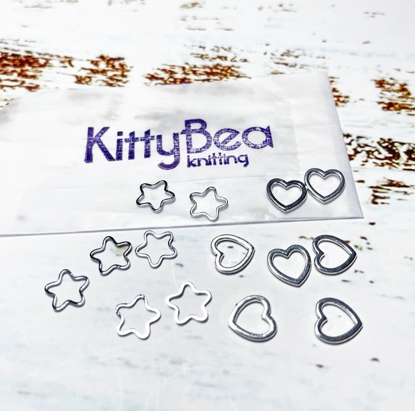 KittyBea Knitting Metal Stitch Markers Heart Flower Star Silver Snagless Snag-free
