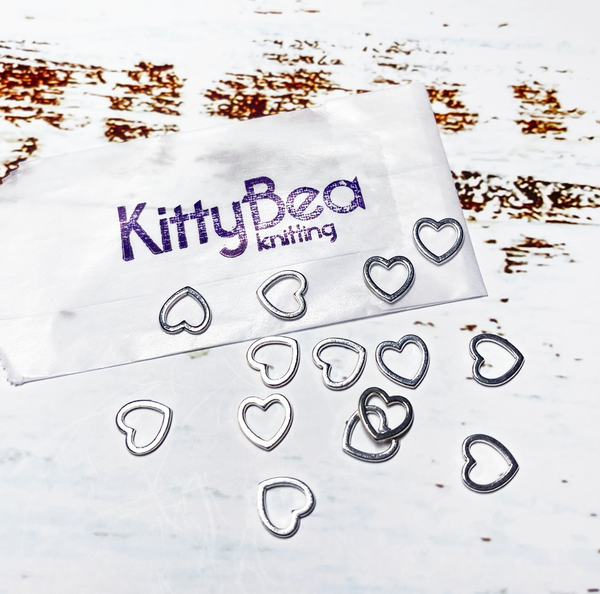 KittyBea Knitting Metal Stitch Markers Heart Silver Snagless Snag-free