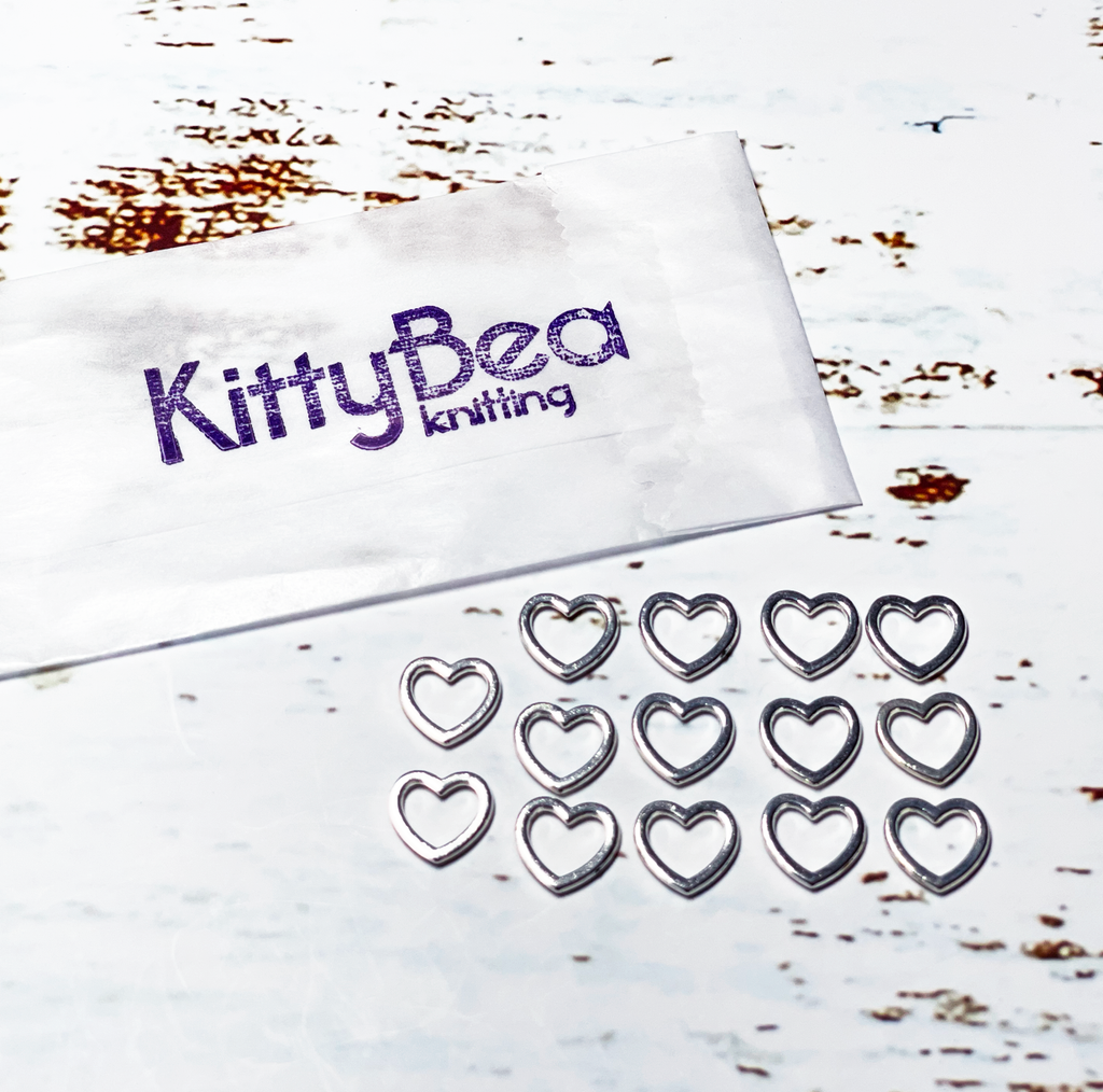 KittyBea Knitting Metal Stitch Markers Heart Silver Snagless Snag-free