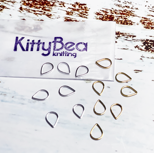 KittyBea Knitting Metal Stitch Markers Teardrop Gold Silver Snagless Snag-free