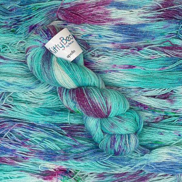 Apollo: KittyBea by the Sea | Hand-Dyed Knitting Crochet Yarn | Superwash Merino Nylon Lurex