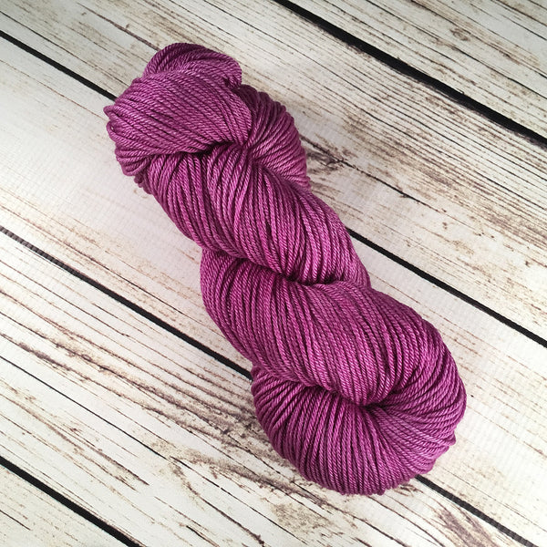 Siam Orchid Crescent Superwash Ultrafine Merino Wool Silk Yarn Hand-Dyed by Kitty Bea Knitting